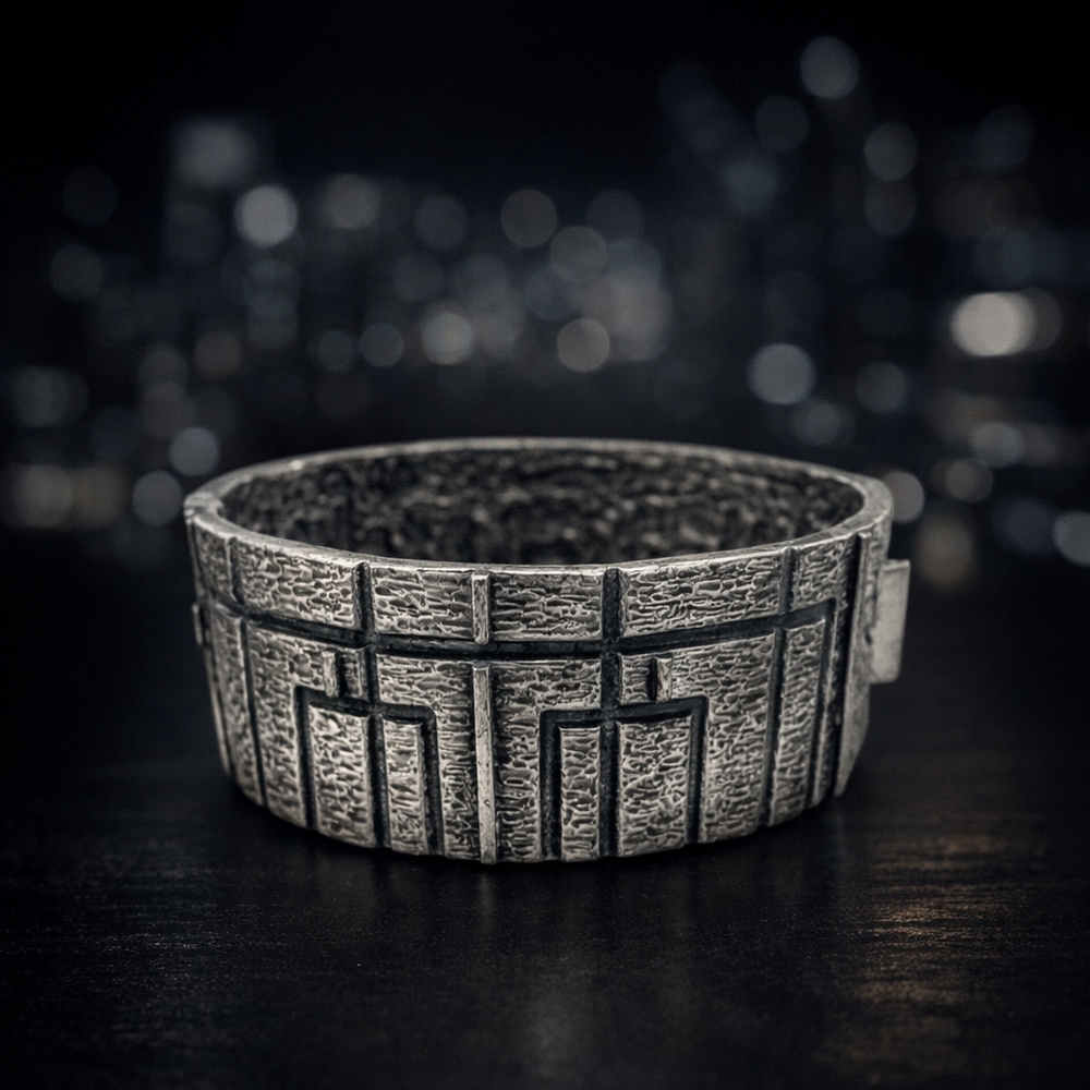 Darveau Vintage Unisex Textured Pewter Hinged Bracelet - Picture 5 of 8